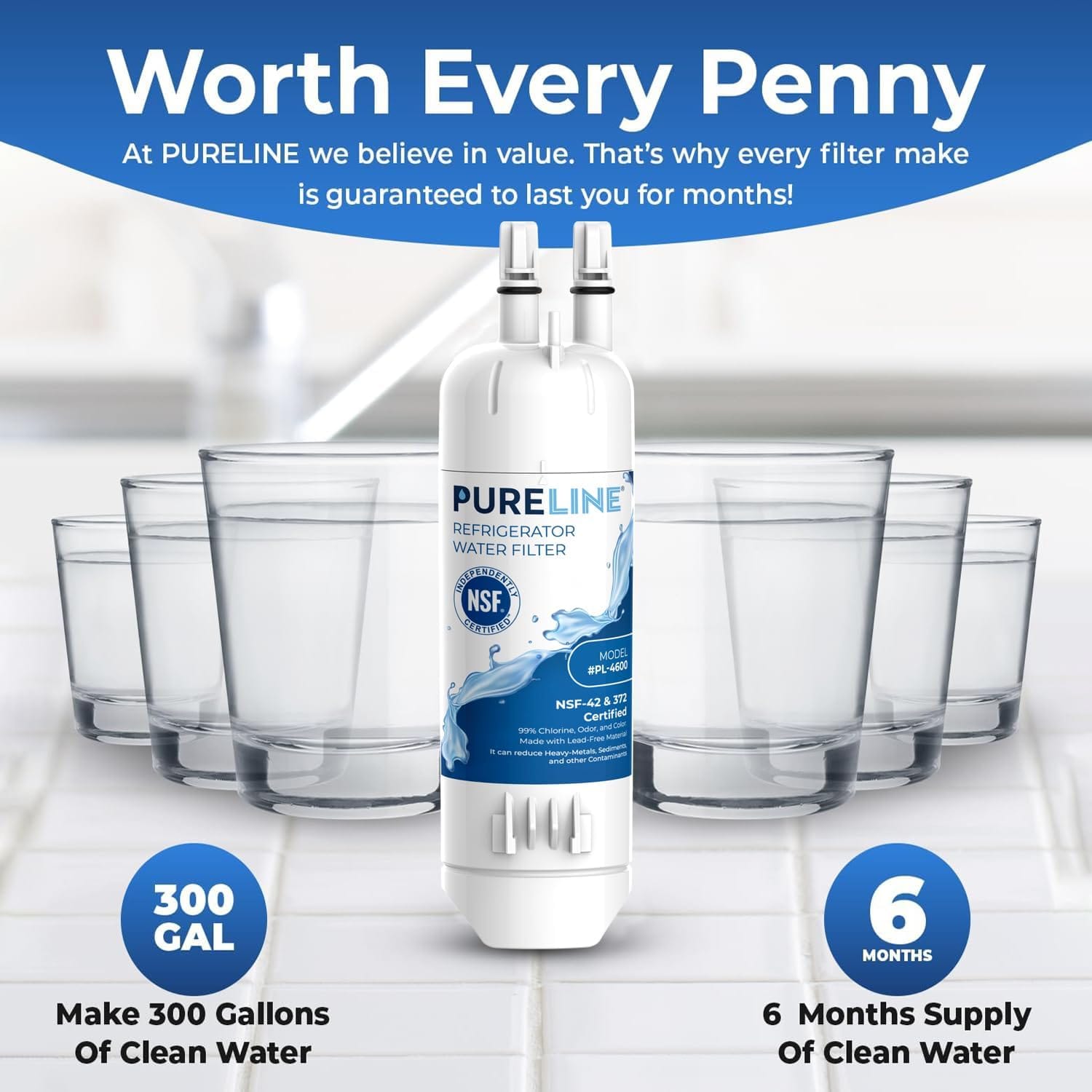 pureline edr1rxd1 water filter replacement for everydrop® filter 1, w10295370a, p8rfwb2l, p4rfwb, edr1rxd1b, kenmore® 46 9081, 46 9930 refrigerator water filter (3 pack)