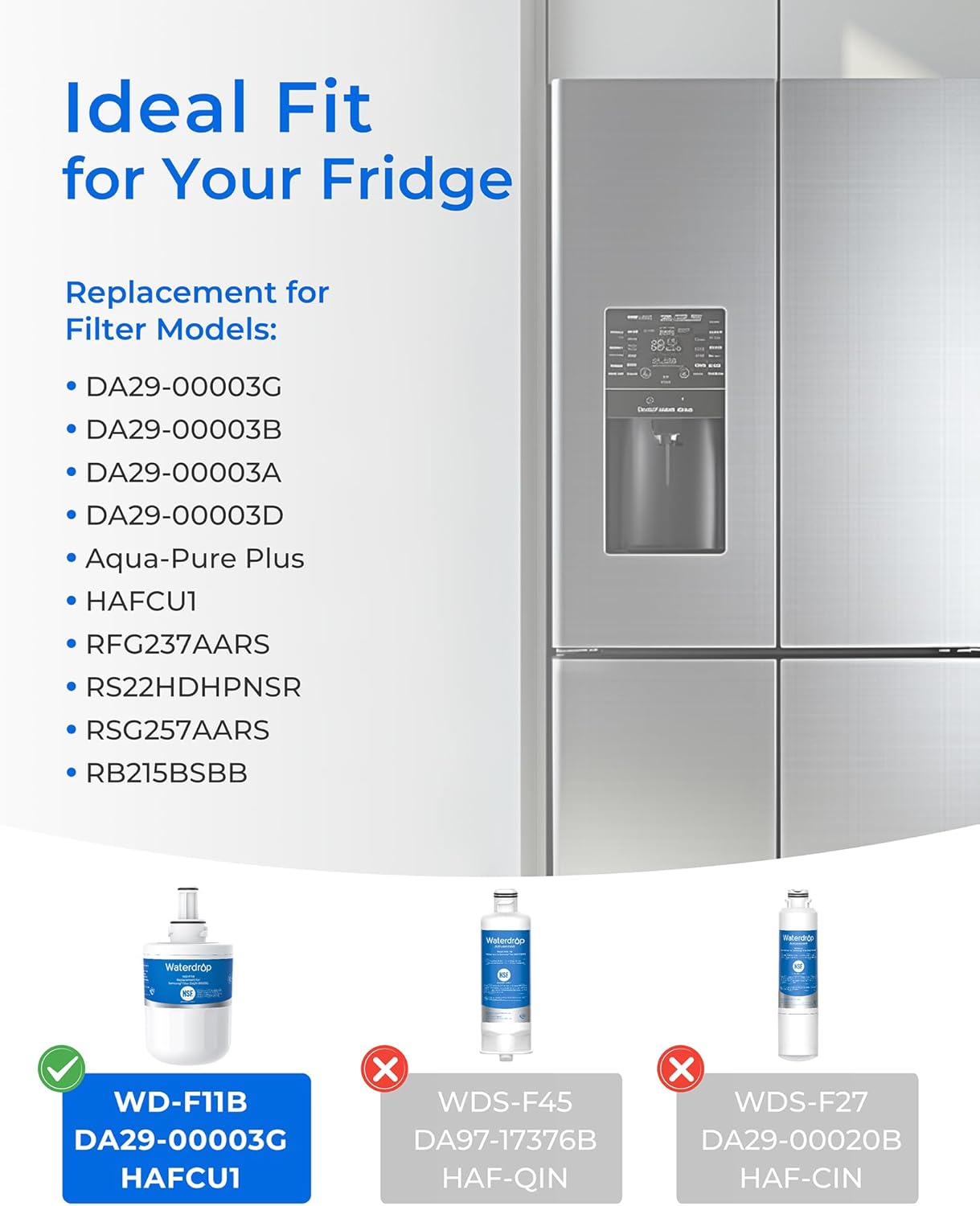 Waterdrop DA29-00003G Refrigerator Water Filter, Replacement for Samsung®, DA29-00003B, DA29-00003A, Aqua-Pure Plus, HAFCU1, RFG237AARS, FMS-1, RS22HDHPNSR, RSG257AARS, 3 Filters (Package May Vary)