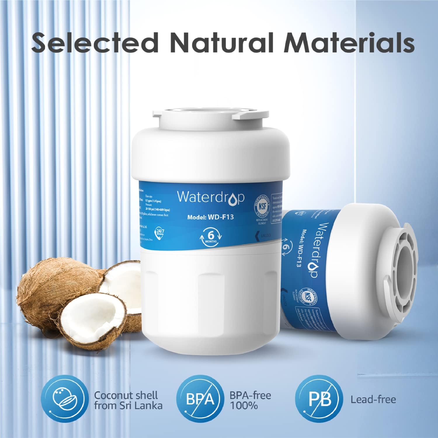 Waterdrop WD-F13 Replacement for GE® MWF®, SmartWater® MWFP, MWFINT, MWFA, GWF, HDX FMG-1, Kenmore® 9991, GSE25GSHECSS, WFC1201 Water Filter, 1 Pack, 2 pack, 3 pack, 4 pack