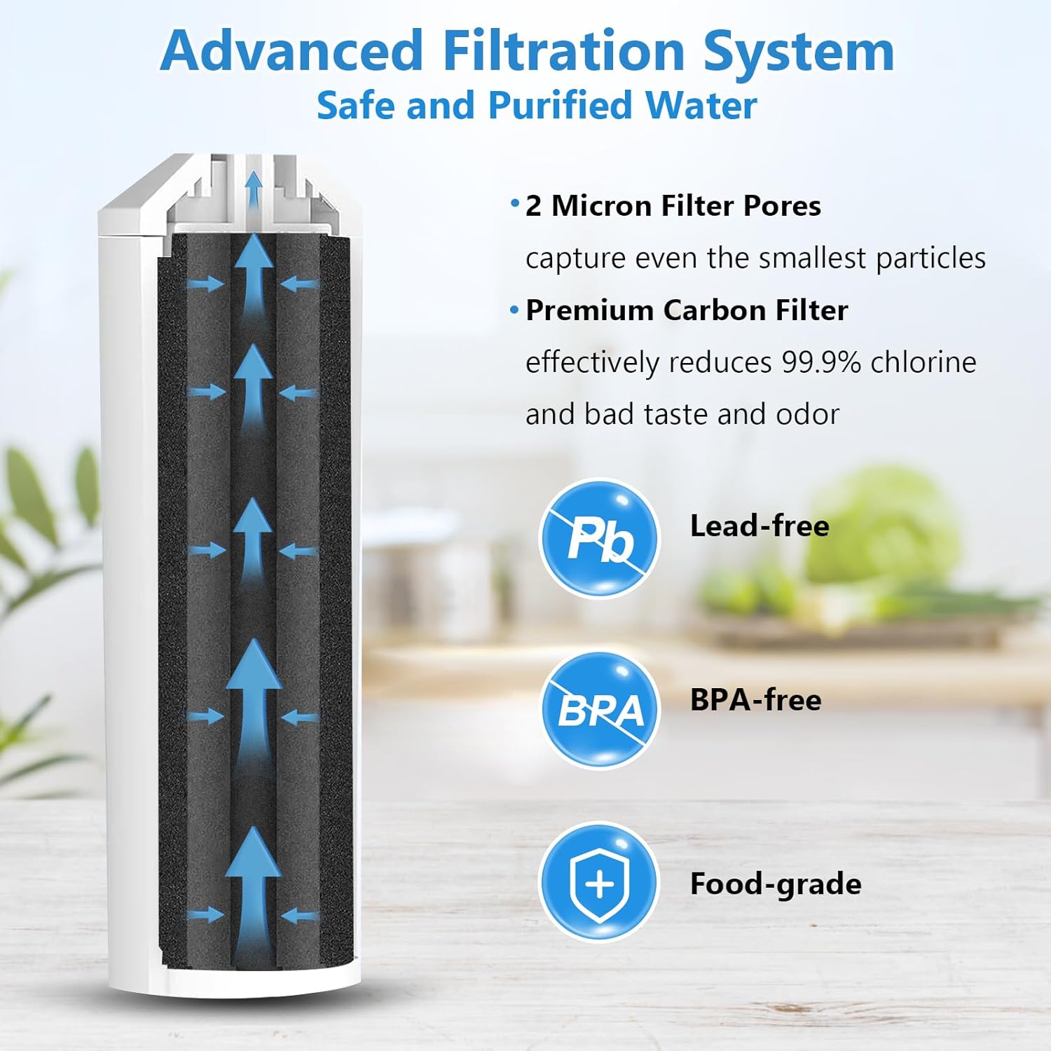 XWF (Not XWFE, NO Chips), Refrigerator Water Filter Compatible with GE XWF, GBE21, GDE21, GDE25, GFE24, NSF/ANSI 42&372 Certified, 6 Month / 300 Gallon 1 pack, 2 pack, 3 pack, 4 pack