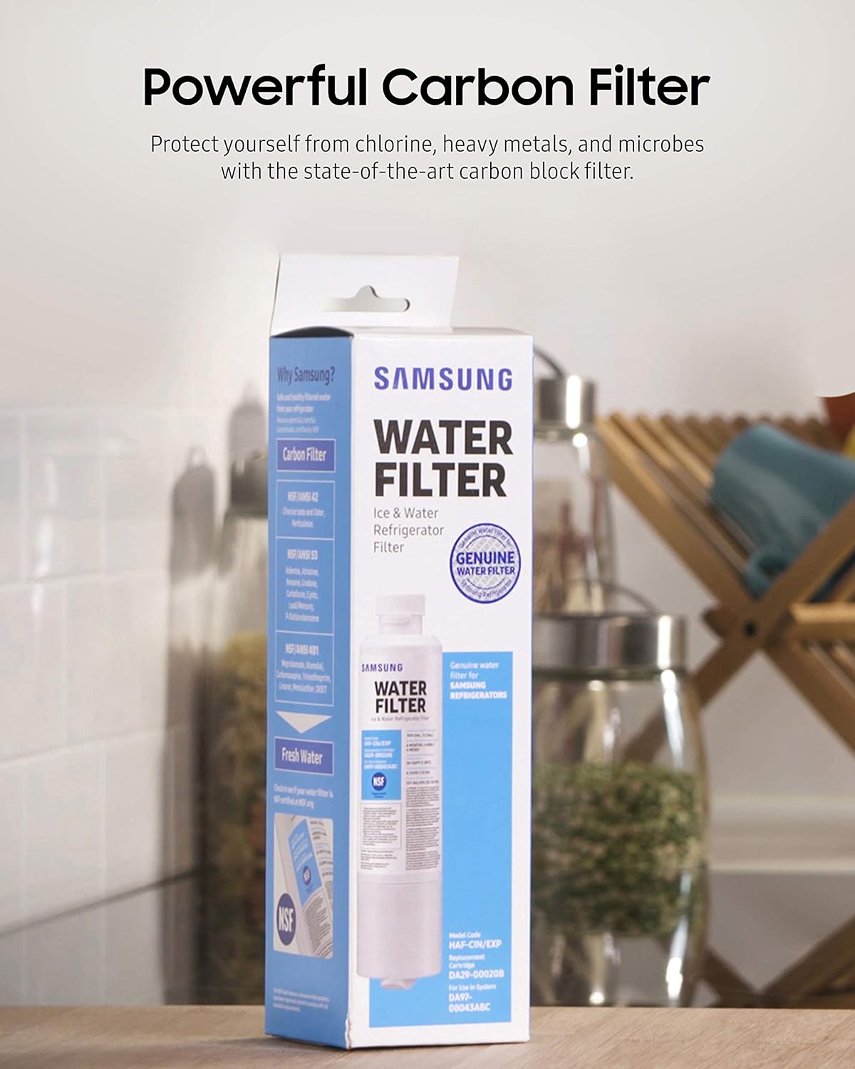 SAMSUNG Genuine Filters for Refrigerator Water and Ice, Carbon Block Filtration for Clean, Clear Drinking Water, DA29-00020B-2P, 1 Pack, 2 Pack, 3 Pack, 4 Pack